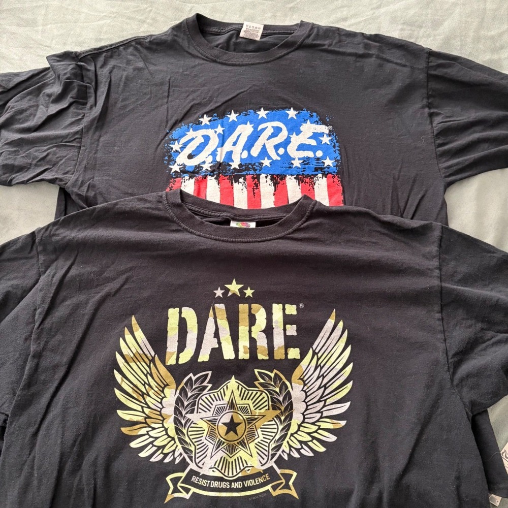 DARE‎ To Resist Drugs T-Shirts Men's XL Black Wings Military SRO Flag Patriotic